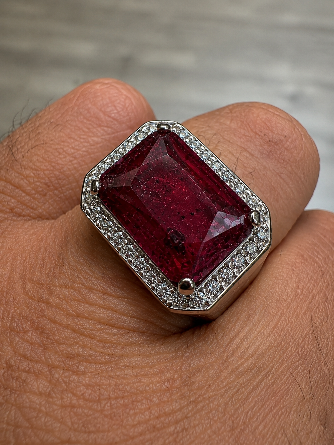 MOISSANITE Fortress Ring - 925 Silver - Genuine Red Ruby Stone