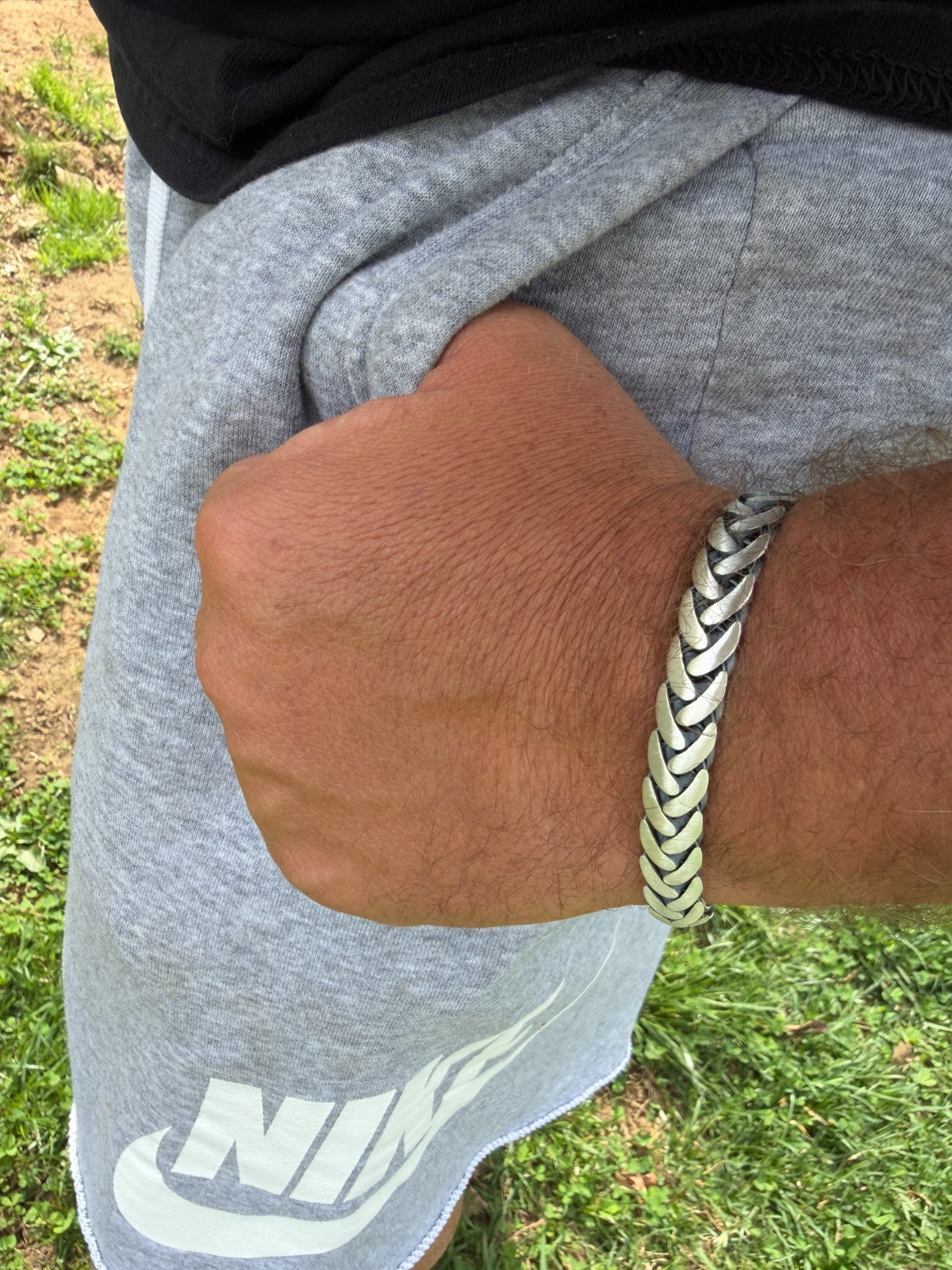 Wheat Link Bracelet With Custom Lion Sleek Clasp - 925 Sterling Silver Oxidized Gunmetal - 7"-9" - 10mm