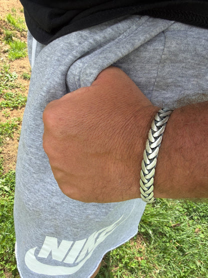 Wheat Link Bracelet With Custom Lion Sleek Clasp - 925 Sterling Silver Oxidized Gunmetal - 7"-9" - 10mm