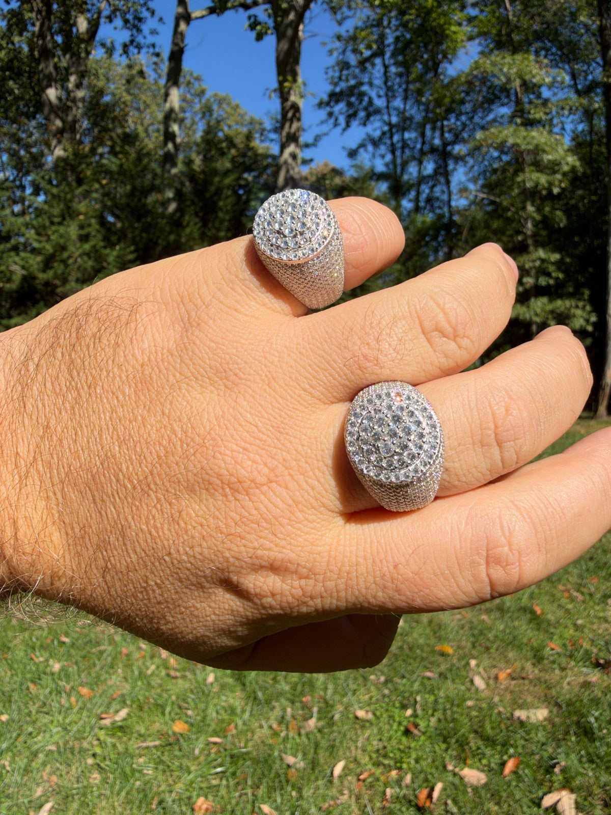 MOISSANITE Upside Down Reverse Set Cluster Iced Out Pinky Ring - 925 Silver
