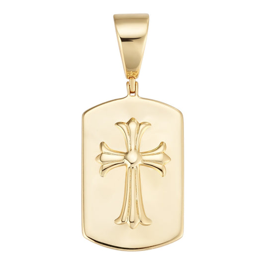 Hearts Chrome Dog Tag Cross Pendant - 14k Gold Vermeil 925 Silver - 3 Sizes 1"-2.75"