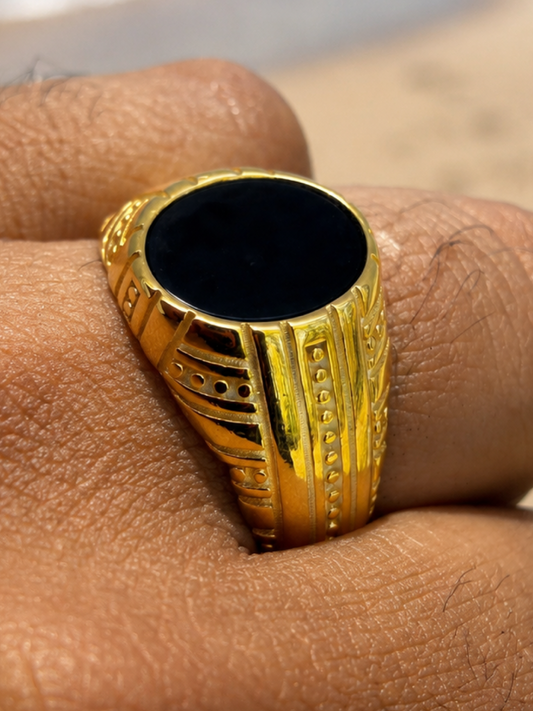 Navajo Tribe Ring - 14k Gold Vermeil 925 Silver - Genuine Black Onyx Stone