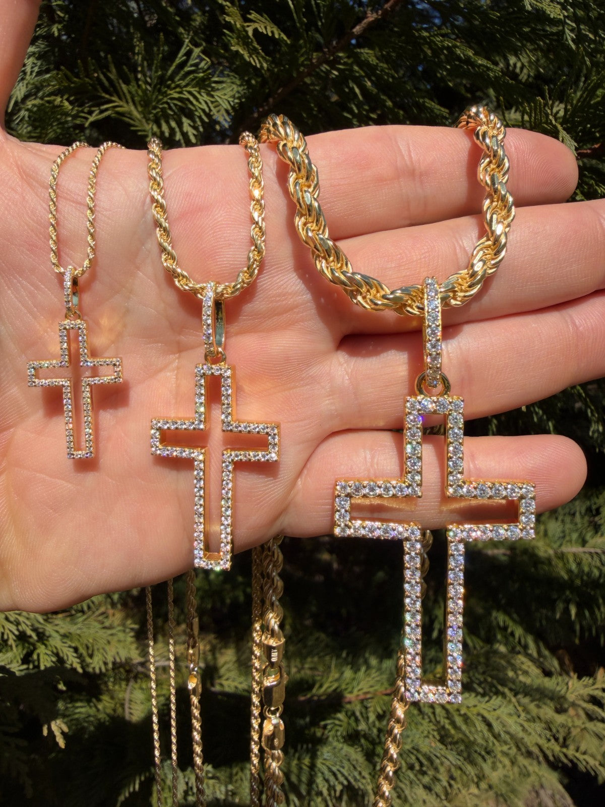 MOISSANITE Classic Cross Cutout Pendant - 14k Gold Vermeil 925 Silver - 3 Sizes 1.33"-3"