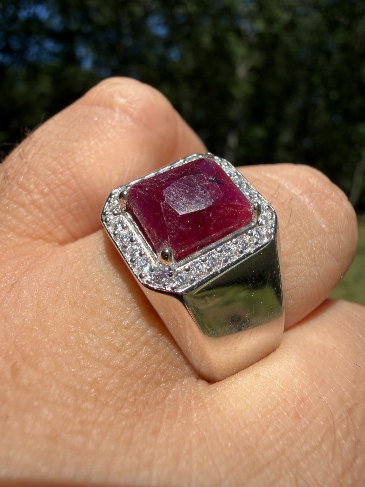 MOISSANITE Cardinal Crown Ring - 925 Silver - Genuine Red Ruby Stone
