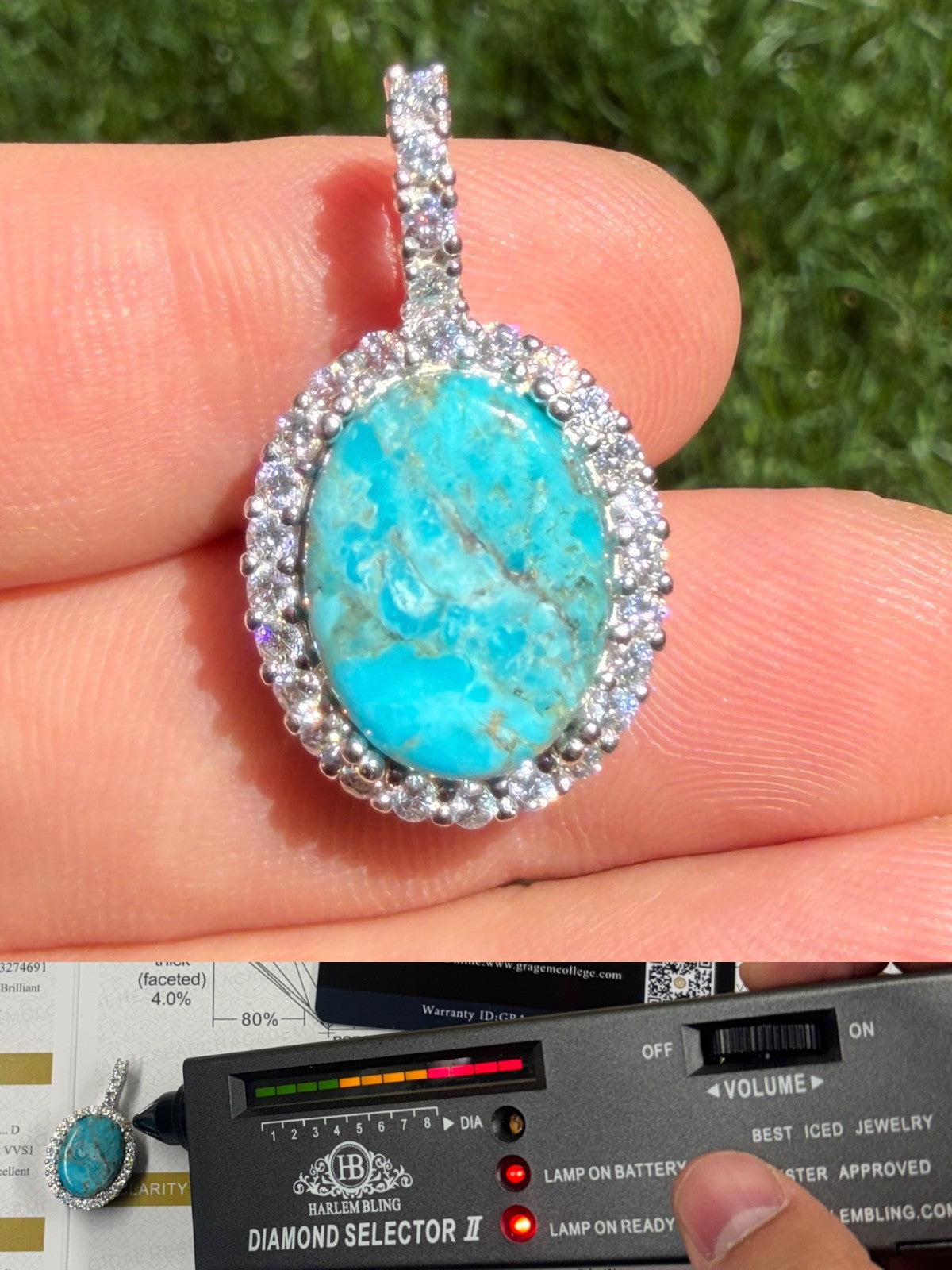 MOISSANITE Royalty Ocean Freeze Pendant - 925 Silver - Oval Genuine Blue Turquoise Stone