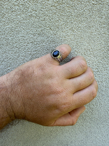 Navajo Tribe Ring - 925 Silver Oxidized - Genuine Blue Sapphire Stone