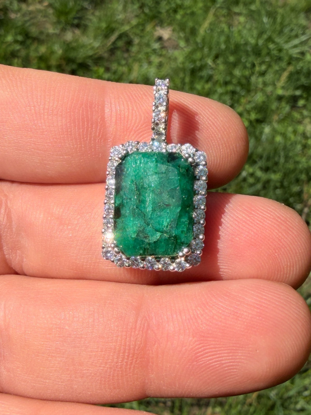 MOISSANITE Royalty Green Phantom Pendant - 925 Silver - Green Emerald Stone