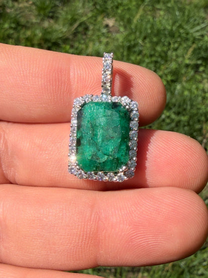 MOISSANITE Royalty Green Phantom Pendant - 925 Silver - Green Emerald Stone