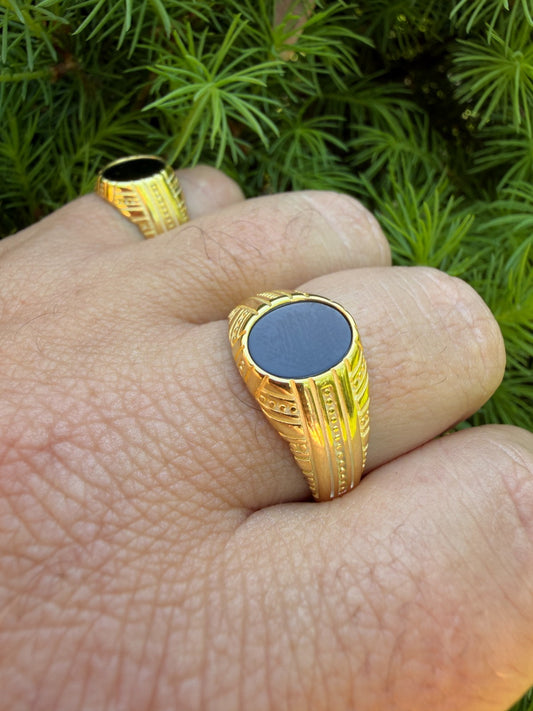 Navajo Tribe Ring - 14k Gold Vermeil 925 Silver - Genuine Black Onyx Stone