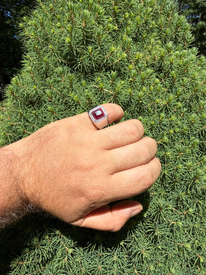 MOISSANITE Cardinal Crown Ring - 925 Silver - Genuine Red Ruby Stone