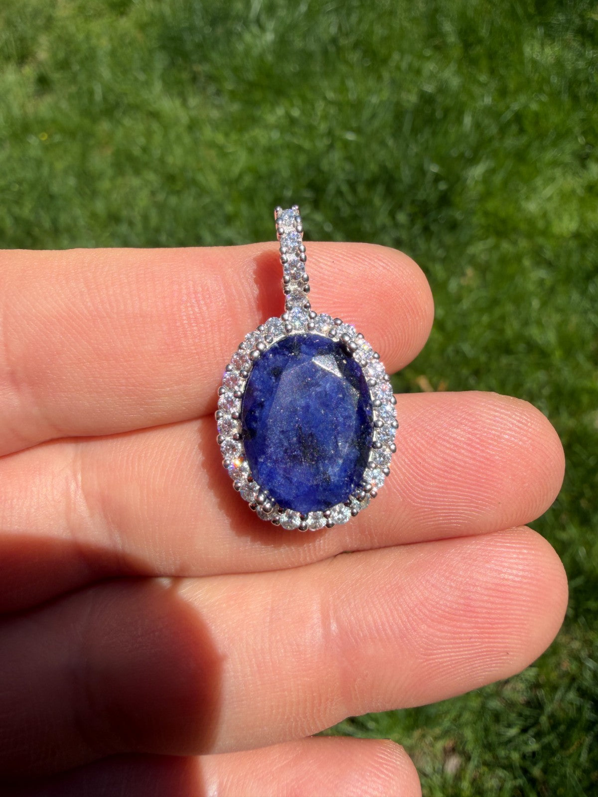 MOISSANITE Royalty Midnight Ocean Pendant - 925 Silver - Oval Genuine Blue Sapphire Stone