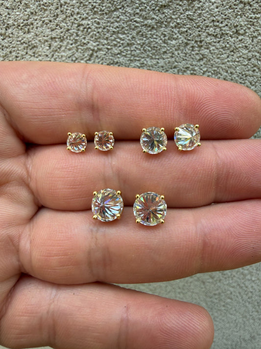 MOISSANITE Upside Down Reverse Set Pushback Stud Earrings - 14k Gold Vermeil 925 Silver - 5mm-8mm - 1-4ct