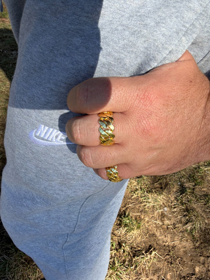 Classic 11.5mm Prong Miami Cuban Eternity Band Ring - 14k Gold Vermeil 925 Silver - Plain