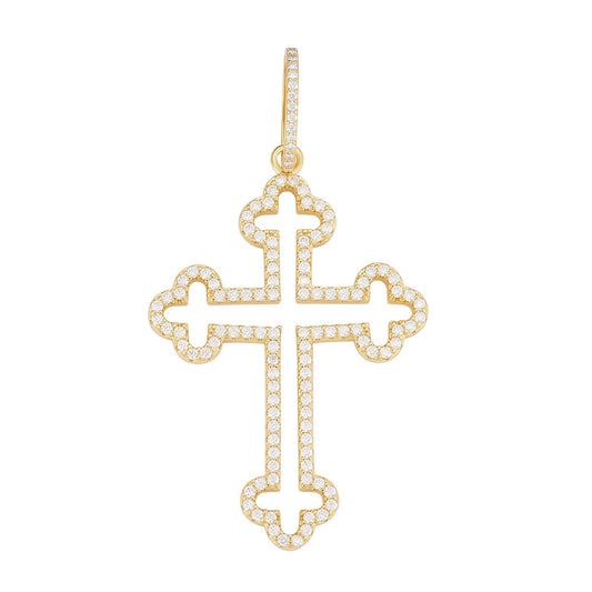 MOISSANITE Gothic Cross Cutout Pendant - 14k Gold Vermeil 925 Silver - 3 Sizes 1.33"-3"