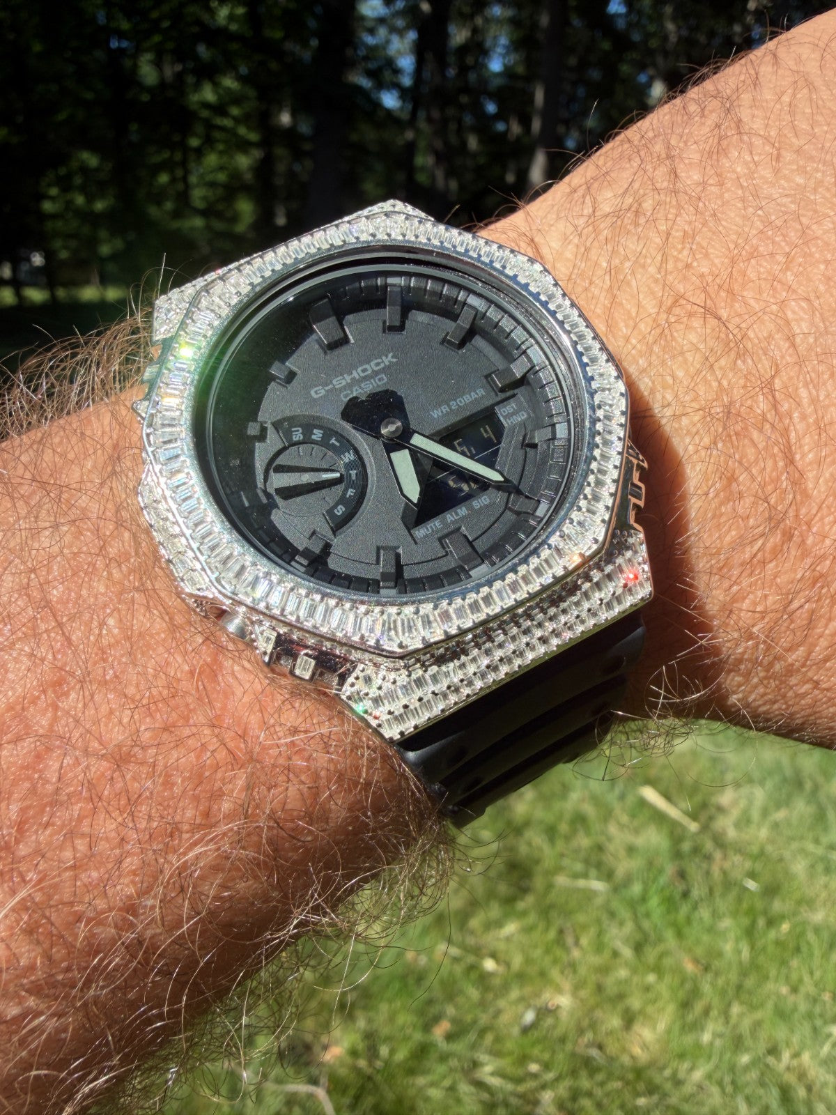 MOISSANITE Real 925 Silver Iced Baguette Casio G Shock GA-2100 Hip Hop Watch