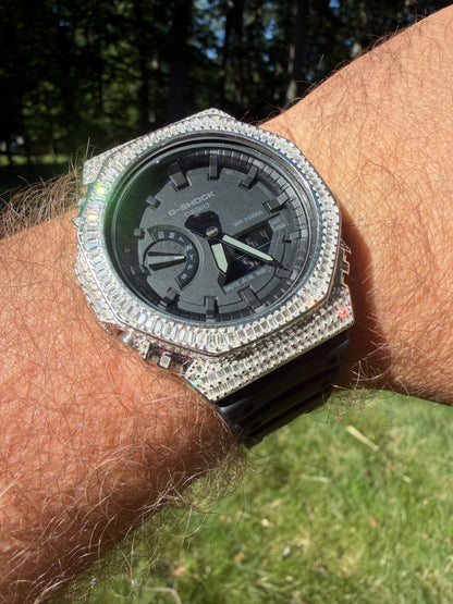 MOISSANITE Real 925 Silver Iced Baguette Casio G Shock GA-2100 Hip Hop Watch