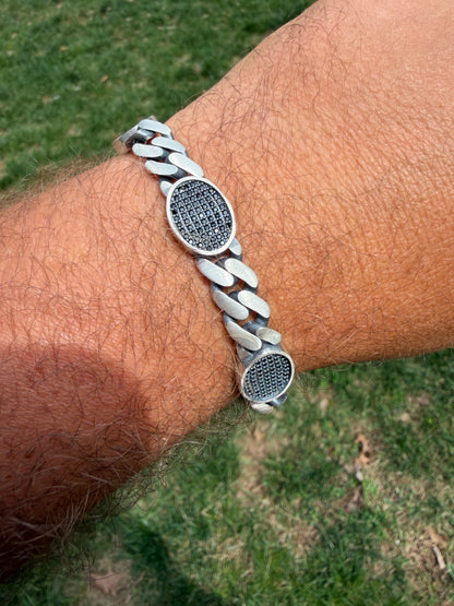 Mens Miami Cuban Link Bracelet W. Iced Out Black CZ Stones - 925 Silver - 8.5" - 12mm