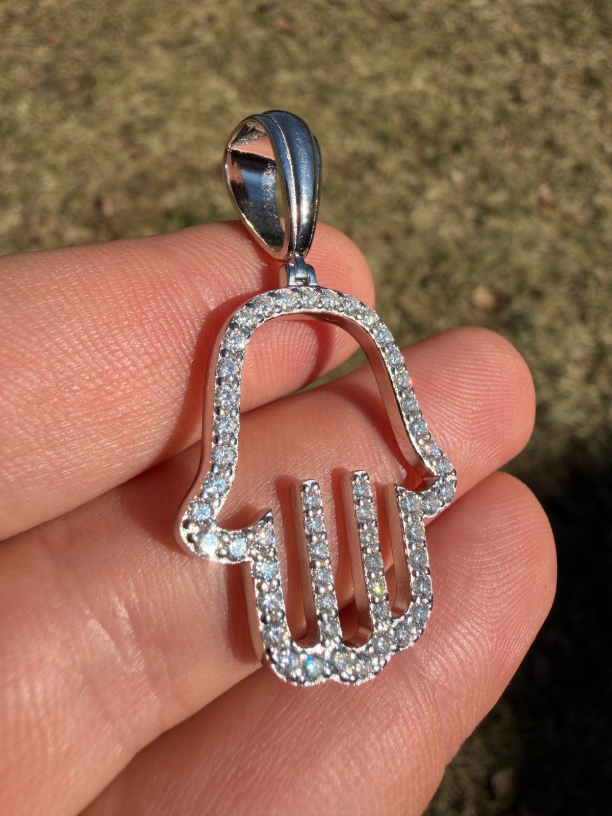 MOISSANITE Hamsa Cutout Pendant - 925 Silver - 3 Sizes 1.25"-2.75"