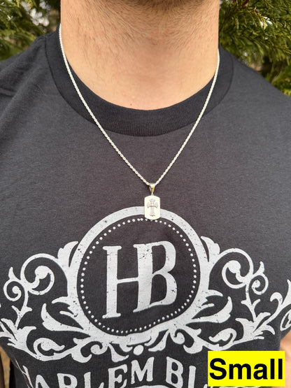 Hearts Chrome Dog Tag Cross Pendant - 925 Silver - 3 Sizes 1"-2.75"