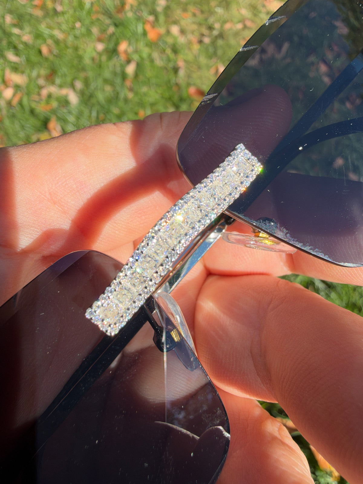 MOISSANITE Baguette Custom Iced Out Sunglasses - 925 Silver Buffs - Black