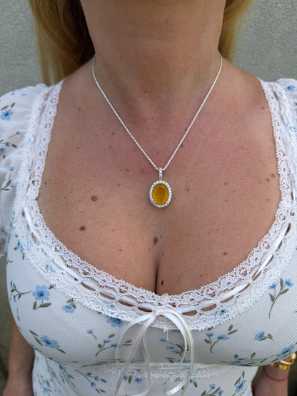 MOISSANITE Royalty Honey Pendant - 925 Silver - Oval Genuine Yellow Sapphire Stone