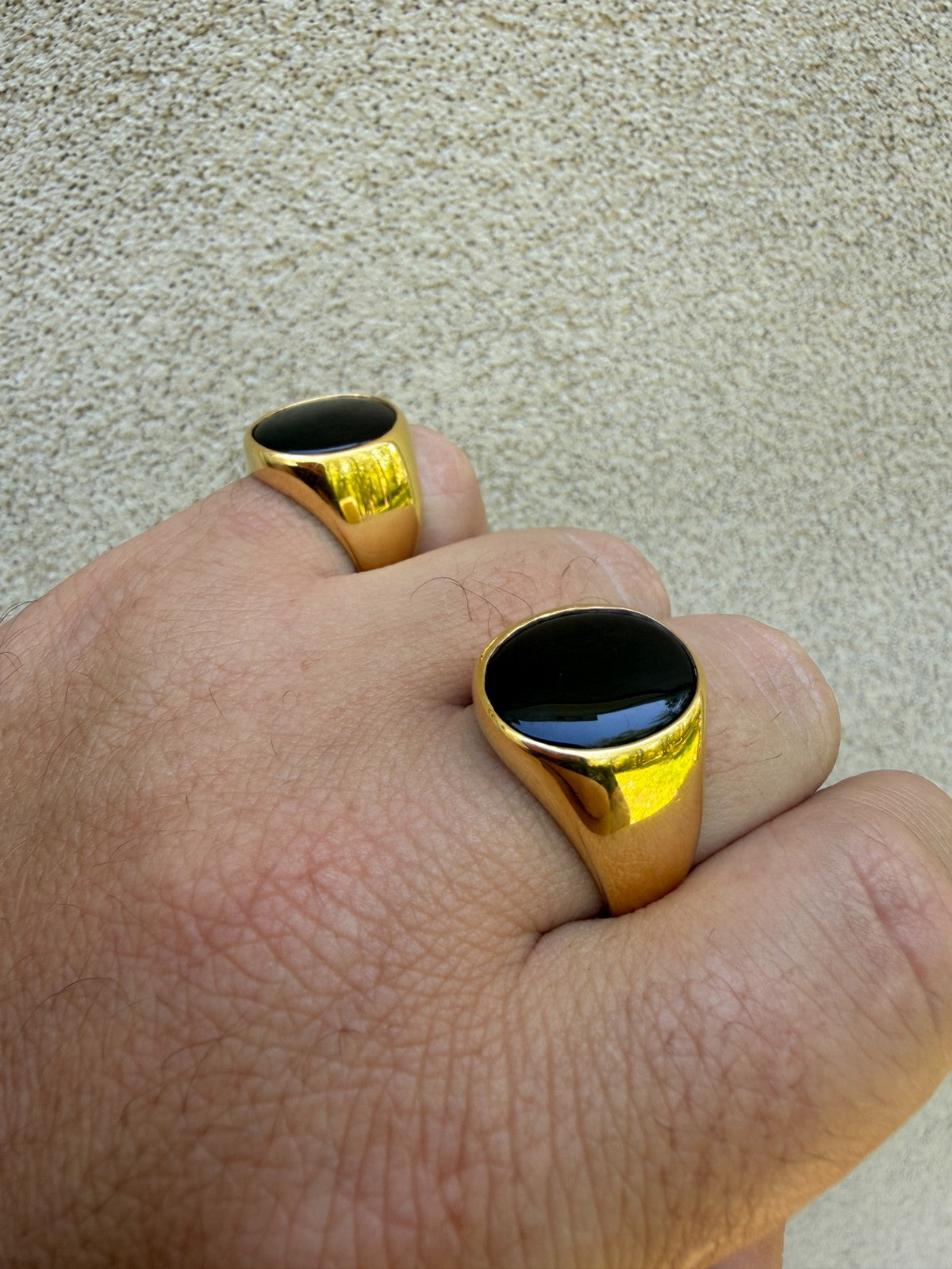 Shadow Boss Ring - 14k Gold Vermeil 925 Silver - Genuine Black Onyx Stone