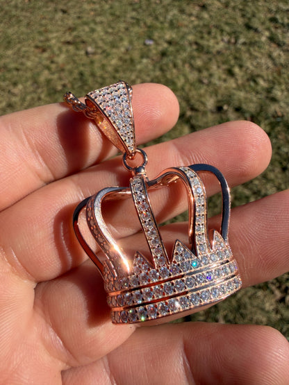 MOISSANITE Royalty Crown Pendant - 14k Yellow/Rose Gold Vermeil or 925 Silver - Large 2"