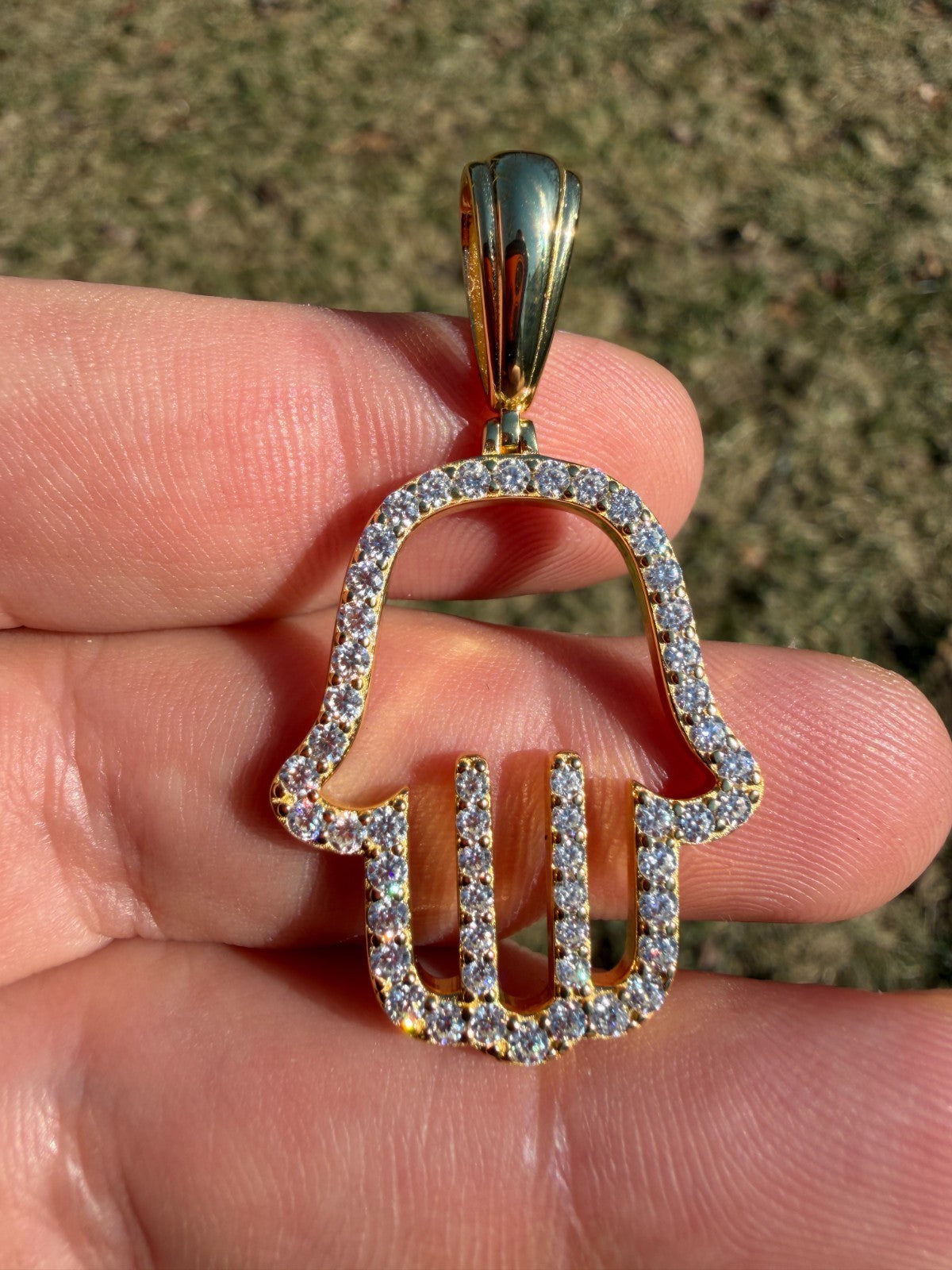 MOISSANITE Hamsa Cutout Pendant - 14k Gold Vermeil 925 Silver - 3 Sizes 1.25"-2.75"