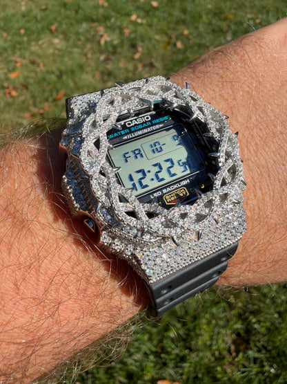 MOISSANITE Real 925 Silver Iced Casio G Shock DW-5600UE Crown of Thorns Watch