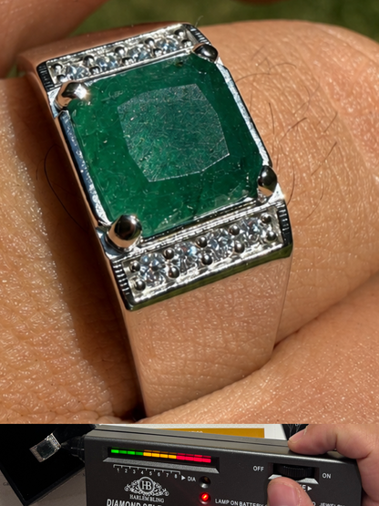 MOISSANITE Kingsmark Ring - 925 Silver - Genuine Green Emerald Stone
