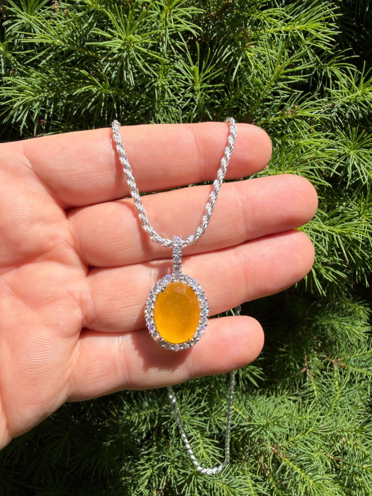 MOISSANITE Royalty Honey Pendant - 925 Silver - Oval Genuine Yellow Sapphire Stone