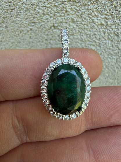MOISSANITE Royalty Green Phantom Pendant - 925 Silver - Oval Green Emerald Stone