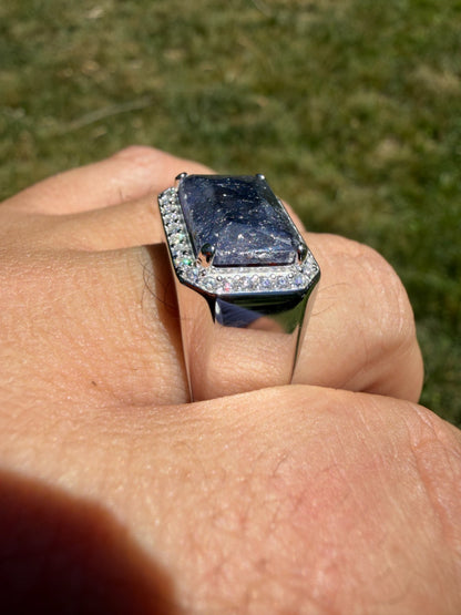MOISSANITE Fortress Ring - 925 Silver - Genuine Blue Sapphire Stone