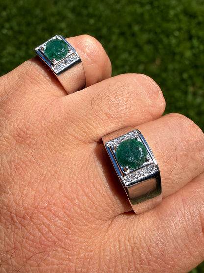 MOISSANITE Monarch Ring - 925 Silver - Genuine Green Emerald Stone