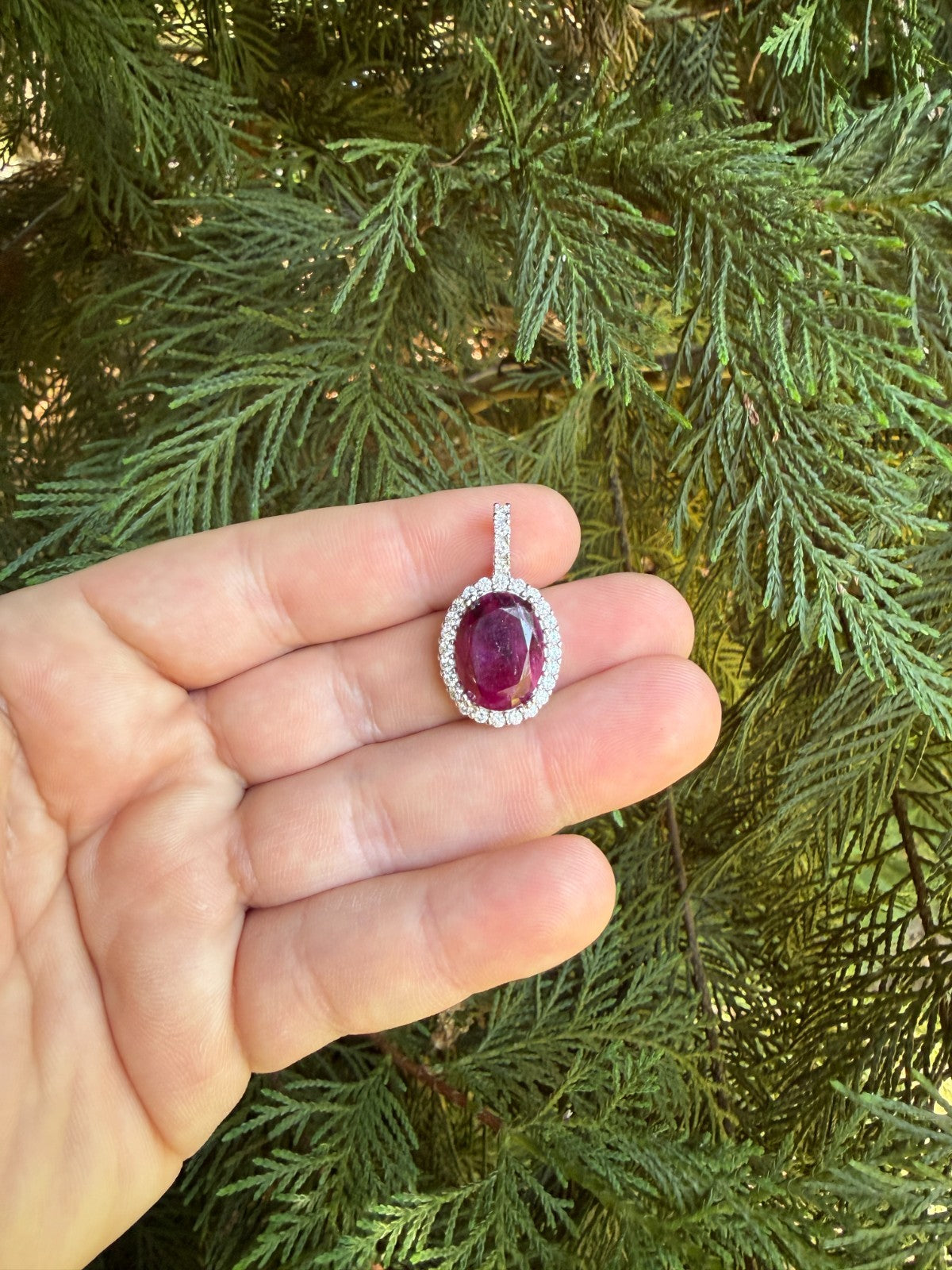 MOISSANITE Royalty Red Ruby Pendant - 925 Silver - Oval Genuine Red Ruby Stone