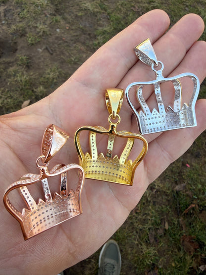 MOISSANITE Royalty Crown Pendant - 14k Yellow/Rose Gold Vermeil or 925 Silver - Large 2"