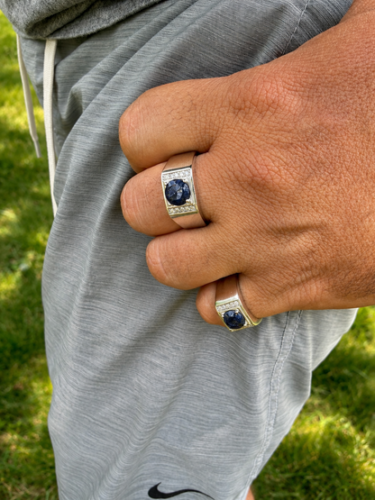 MOISSANITE Monarch Ring - 925 Silver - Genuine Blue Sapphire Stone