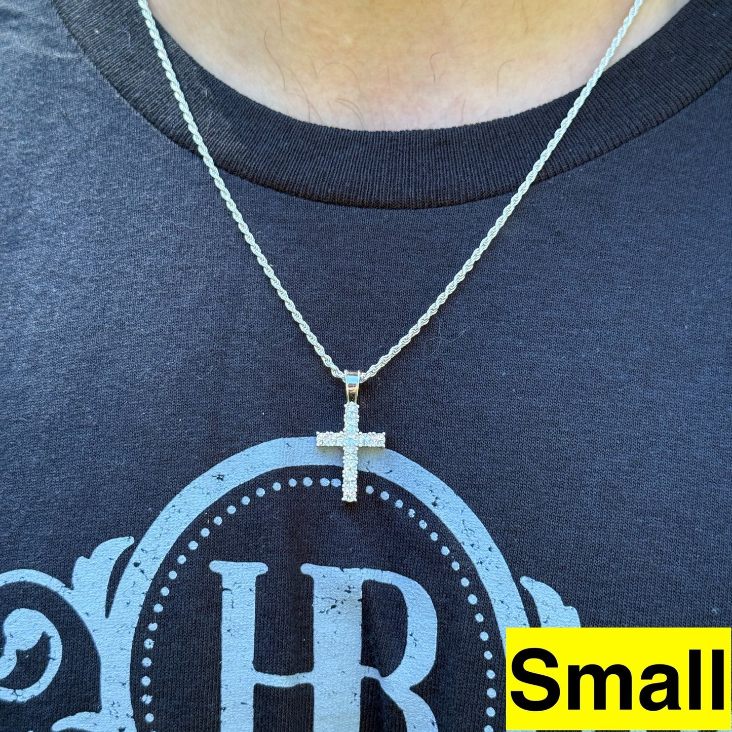 Real 925 Silver Cross Iced Pendant Upside Down Set Reverse MOISSANITE Necklace