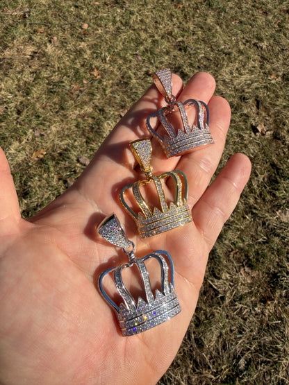 MOISSANITE Royalty Crown Pendant - 14k Yellow/Rose Gold Vermeil or 925 Silver - Large 2"