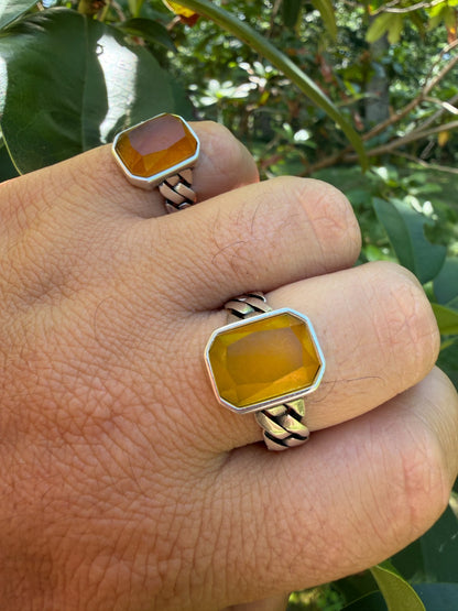 Havana Cuban Ring - 925 Silver - Genuine Yellow Sapphire Stone