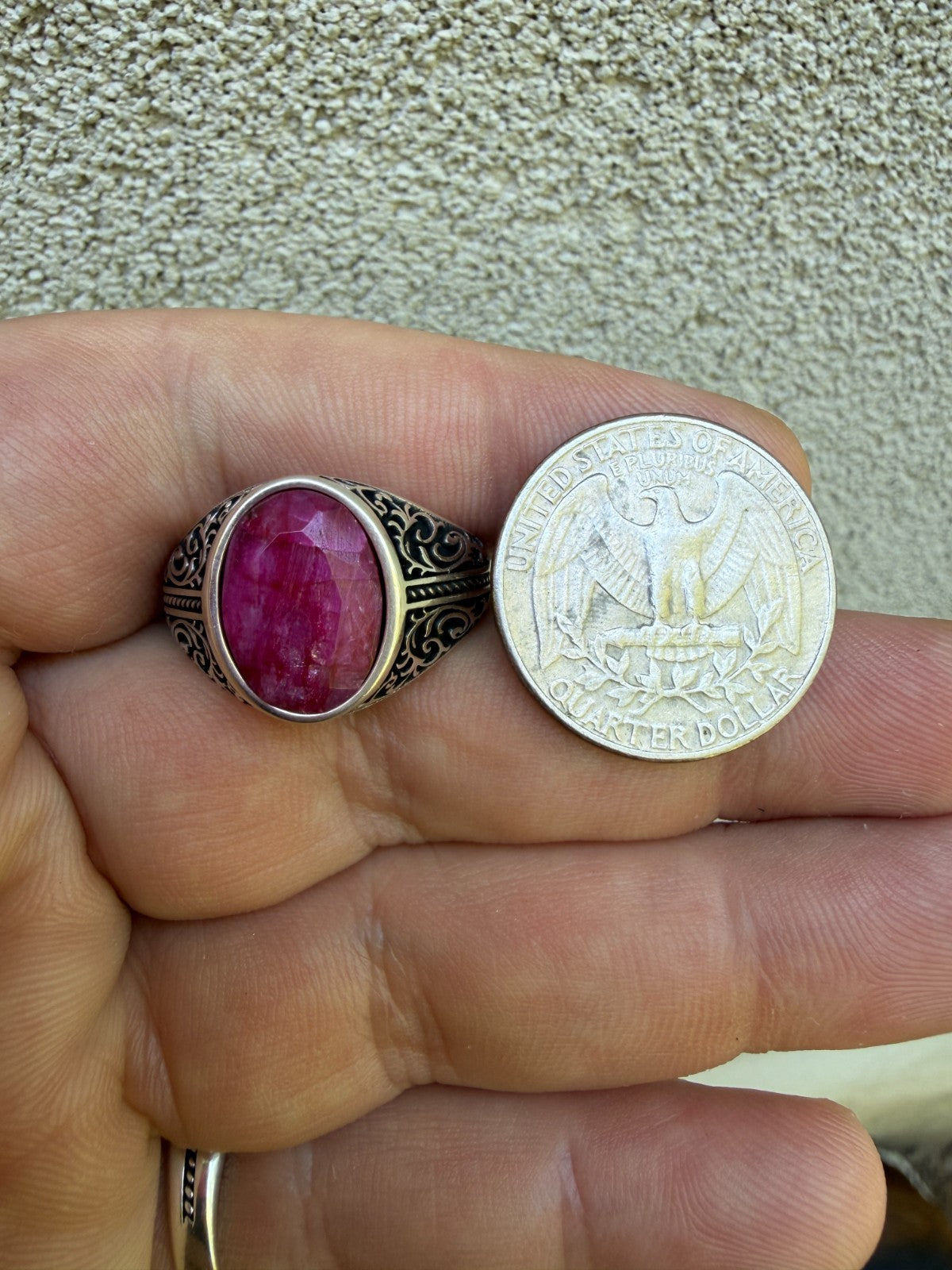 Columbian King Ring - 925 Silver Oxidized - Genuine Red Ruby Stone