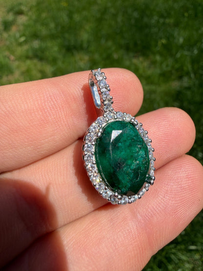 MOISSANITE Royalty Green Phantom Pendant - 925 Silver - Oval Green Emerald Stone