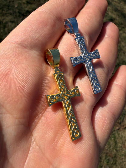 Viking Warrior Celtic Cross Pendant - 14k Gold Vermeil 925 Silver - Medium 1.75"