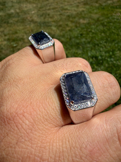 MOISSANITE Fortress Ring - 925 Silver - Genuine Blue Sapphire Stone