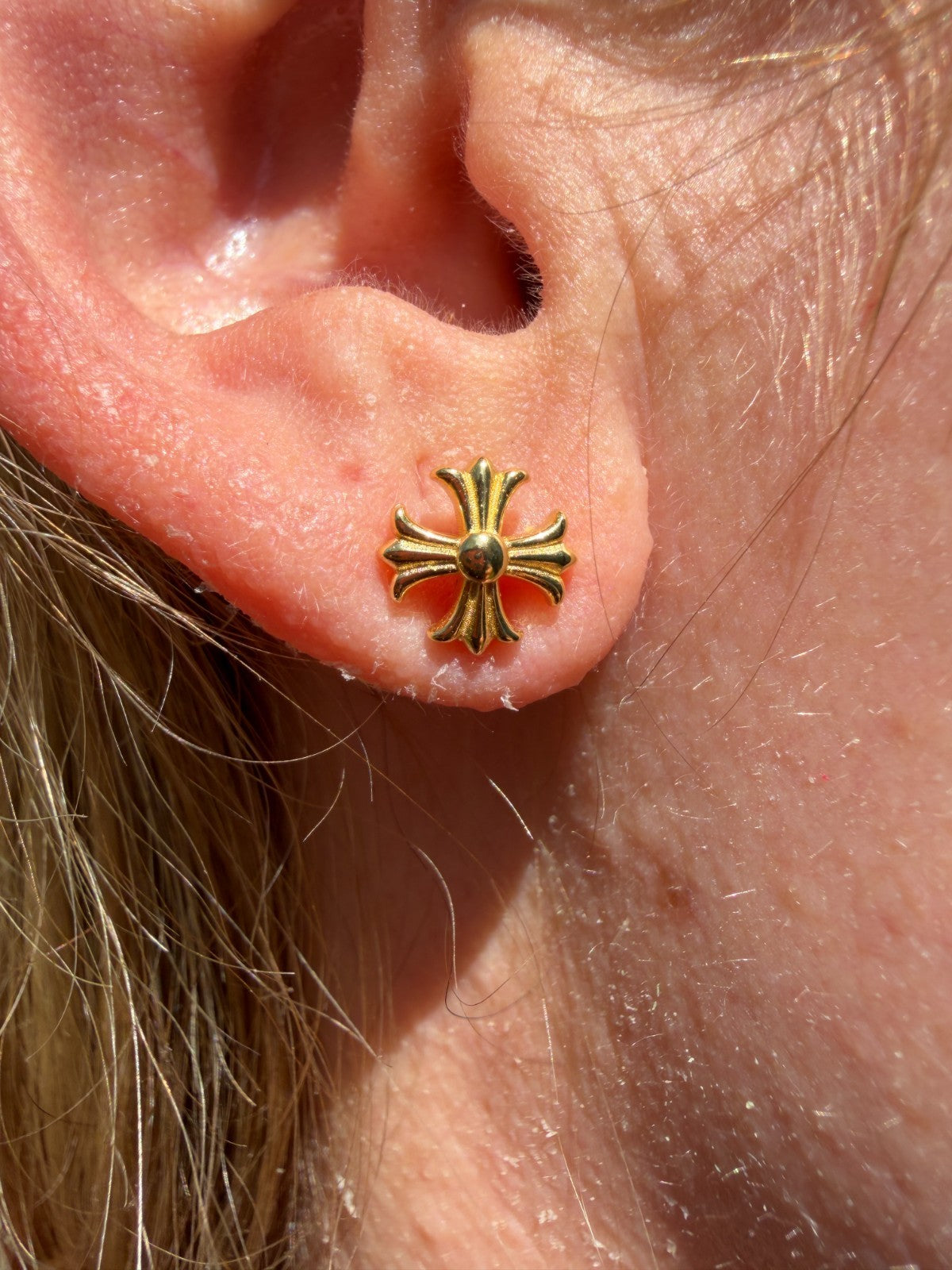 Hearts Of Chrome Cross Earrings - 14k Gold Vermeil 925 Silver - 8mm