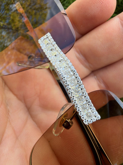 MOISSANITE Baguette Custom Iced Out Sunglasses - 925 Silver Buffs - Light Brown