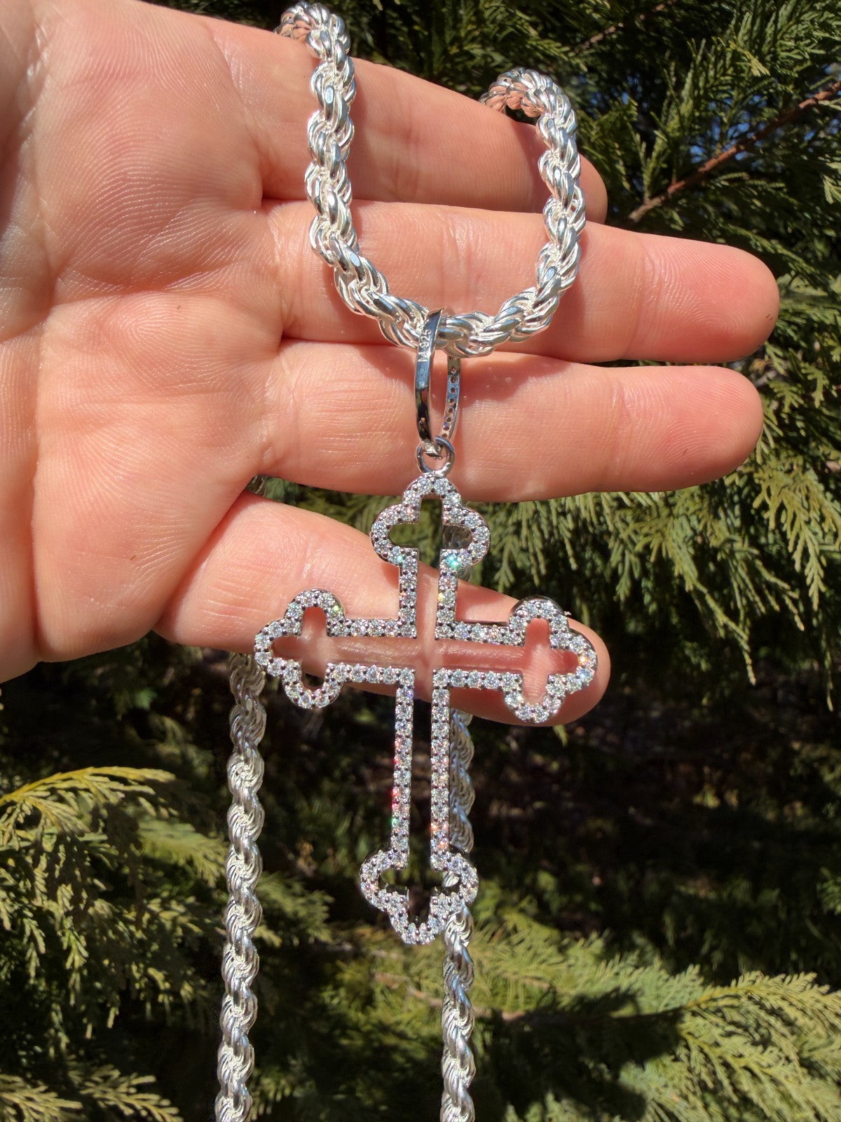 MOISSANITE Gothic Cross Cutout Pendant - 925 Silver - 3 Sizes 1.33"-3"