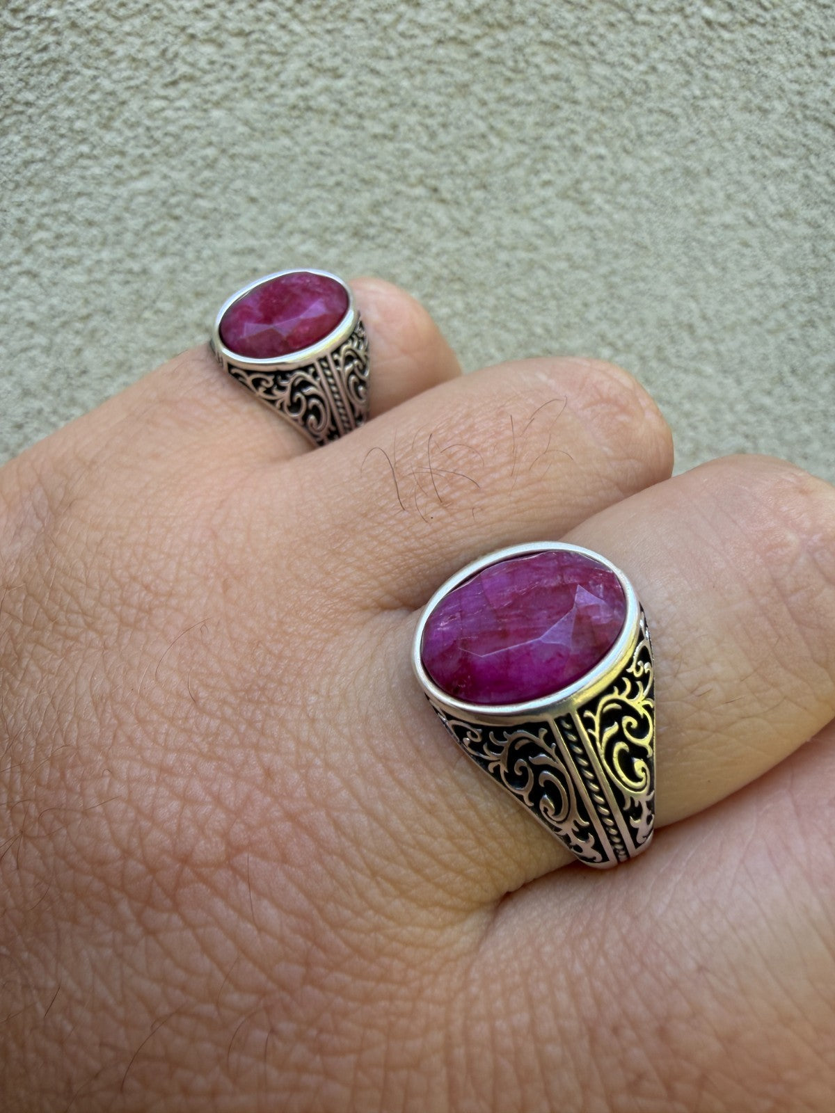 Columbian King Ring - 925 Silver Oxidized - Genuine Red Ruby Stone