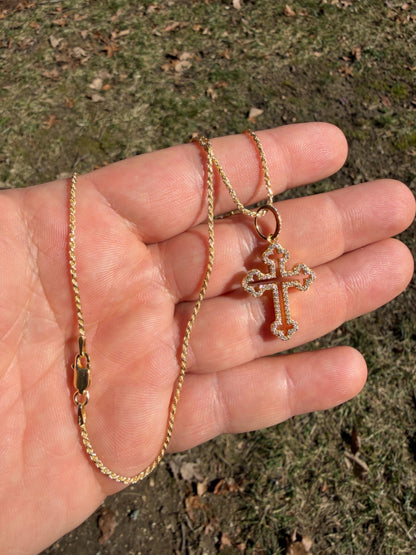 MOISSANITE Gothic Cross Cutout Pendant - 14k Gold Vermeil 925 Silver - 3 Sizes 1.33"-3"