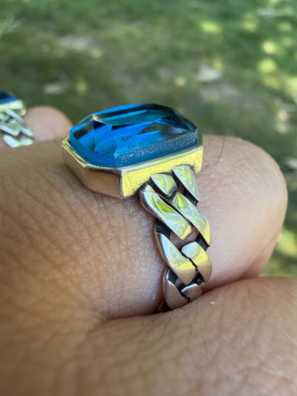 Havana Cuban Ring - 925 Silver - Lab Aquamarine Stone